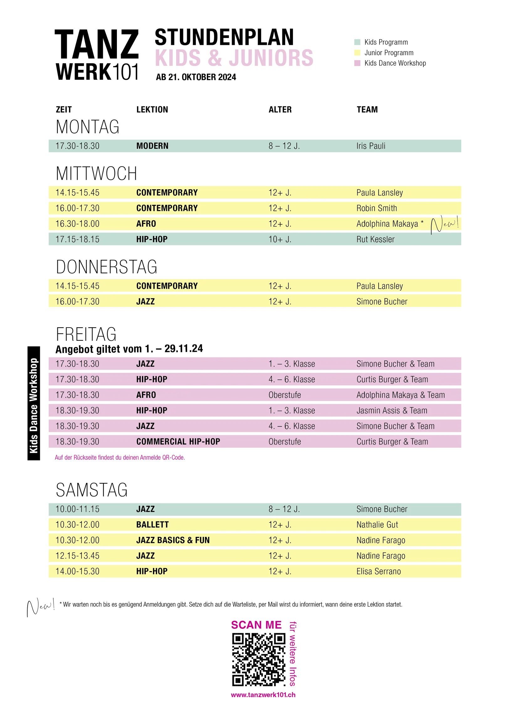 Stundenplan ab 21. Oktober